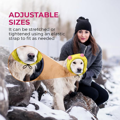 Dog Ear Muffs Noise Protection - Soft Calming Hood for Anxiety Relief, Fireworks, Thunder, Grooming & Vet Visits - Elastic Headband & Comfortable Neck Warmer for Travel (Yellow, Large)