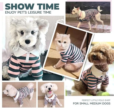 BAEJMJK Cute Dog Shirt Boy Girl Dog Clothes Striped Collared Polo T-Shirt for Small Medium Dogs Cats Soft Breathable Pet Puppy Outfits(Pink,X-Small)