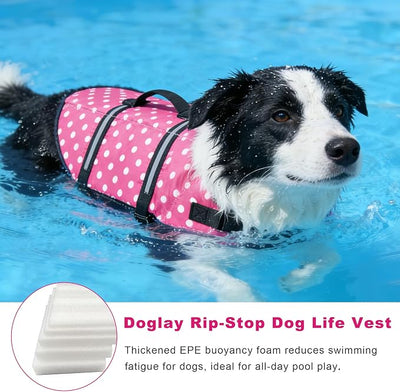 Doglay Dog Life Jacket, Adjustable with Reflective Stripes, Superior Buoyancy, Breathable Mesh, for Small Medium and Large Dogs
