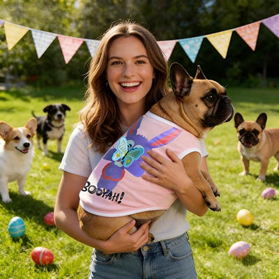 iChoue English Bulldog Shirts for Dogs Cartoon Bunny Print Clothes Easter Outfits Costumes Rabbit Vests Cotton Tank Tops American Bully - Pink/XXLarge