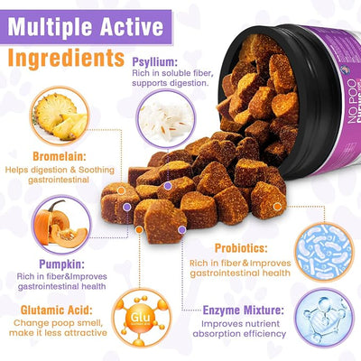 400 Chews No Poo Chews For Dogs-Stool Deterrent For Dog Eating Poop-Coprophagia Deterrent For Dogs-Gut Health & Immune Support-Digestive Enzymes Probiotics Supplement-2*200 Soft Chews-Chicken