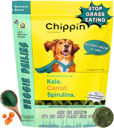 Chippin Healthy Dog Treats, All Natural Crunchy Biscuits with Real Spirulina, Kale, Oats, No Meat, Hypoallergenic, Vegan Treats for Puppy, Small, Large Dogs