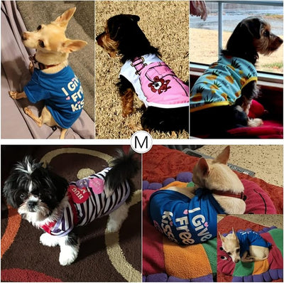 SATINIOR 6 Pcs Dog Clothes Printed Doggie Shirts Puppy T-Shirts Cute Pet Cotton Clothes Doggie Shirt for Small Medium Dog Apparel Summer Christmas(XS)