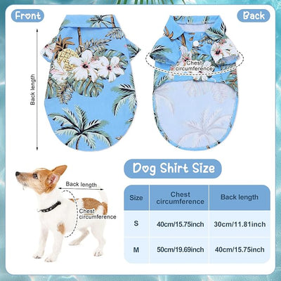 Small Summer T-Shirts Set Include Adjustable Pet Hat with Ear Holes Breathable Hawaiian Dog Shirt Heart Shape Sunglasses Beach Outfit Set for Puppy Small Medium Pets Dog Cat(Blue,M)