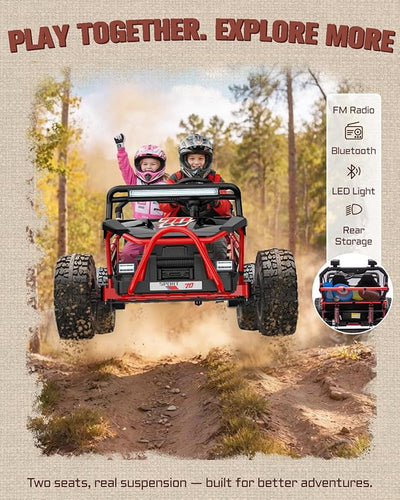 First Ride On 36V Kids Ride On UTV, 2-Seater 400W Electric Car for Kids 6+, 5-8 MPH Speed, 14" EVA Wheels, Metal Frame, Bluetooth Music, Rear Metal Suspension Off-Road Vehicle (Red)