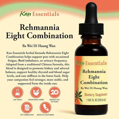 Kan Herb Company Rehmannia Eight Combination – Traditional Chinese Herbal Blend for Dogs and Cats to Support Kidney Health, Vitality, and Hormonal Balance, Liquid Herbal Supplement for Pets, 1 fl oz
