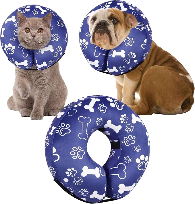 Recovery Donut Collar for Dogs & Cat,Inflatable Dog Cone Collar Alternative After Surgery,Soft Cone for Large Medium Small Dog,Adjustable Pet Neck Donut(Darkblue Bone,X-Large