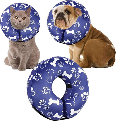 Recovery Donut Collar for Dogs & Cat,Inflatable Dog Cone Collar Alternative After Surgery,Soft Cone for Large Medium Small Dog,Adjustable Pet Neck Donut(Darkblue Bone,X-Large