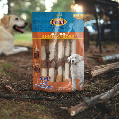 Cadet Gourmet Shish Kabob Dog Chews for Large Breeds, Rawhide Treats For Dogs with Chicken and Sweet Potato, Healthy & Natural Beef Hide, 10-Inch Sticks, 4 Count (Pack of 1)