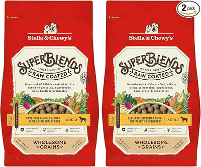 Stella & Chewy's SuperBlends Raw Coated Wholesome Grains Cage-Free Chicken & Duck Recipe with Superfoods, 3.5 lb. Bag (Pack of 2)