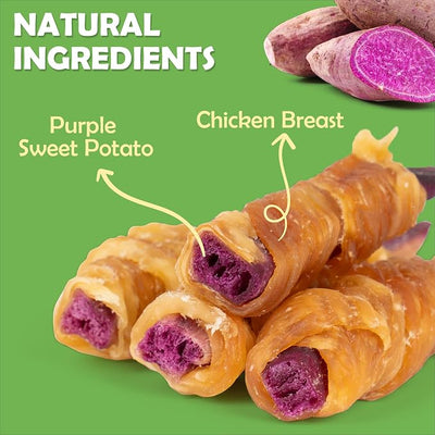 MON2SUN Rawhide Free Dog Treats, Chicken Wrapped Purple Sweet Potato Snacks, Healthy and Natural, Training Treats for Small Dogs, 10.6oz (30 Count - Pack of 1)
