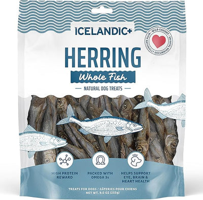 Icelandic+ Whole Fish Herring - 9oz Bag - Dog Treats, Pure Wild-Caught Air-Dried Fish, Single Ingredient Snack, Pet Chew, Just The Fish Nothing Else