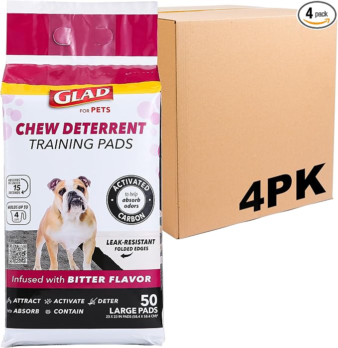 Glad for Pets Activated Carbon Puppy Training Pads with Chew Deterrent and Attractant, Odor Control, 23 x 23 Inch Disposable Dog Pee Pads, 6-Layer Leak-Resistant Potty Pads, 50 Count - 2 Pack