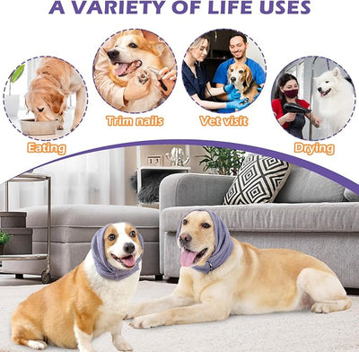 Dog Ear Cover, Comfort Dogs Hoodie for Anxiety, Adjustable Ear Wraps Muffs for Noise Protection, Purple S