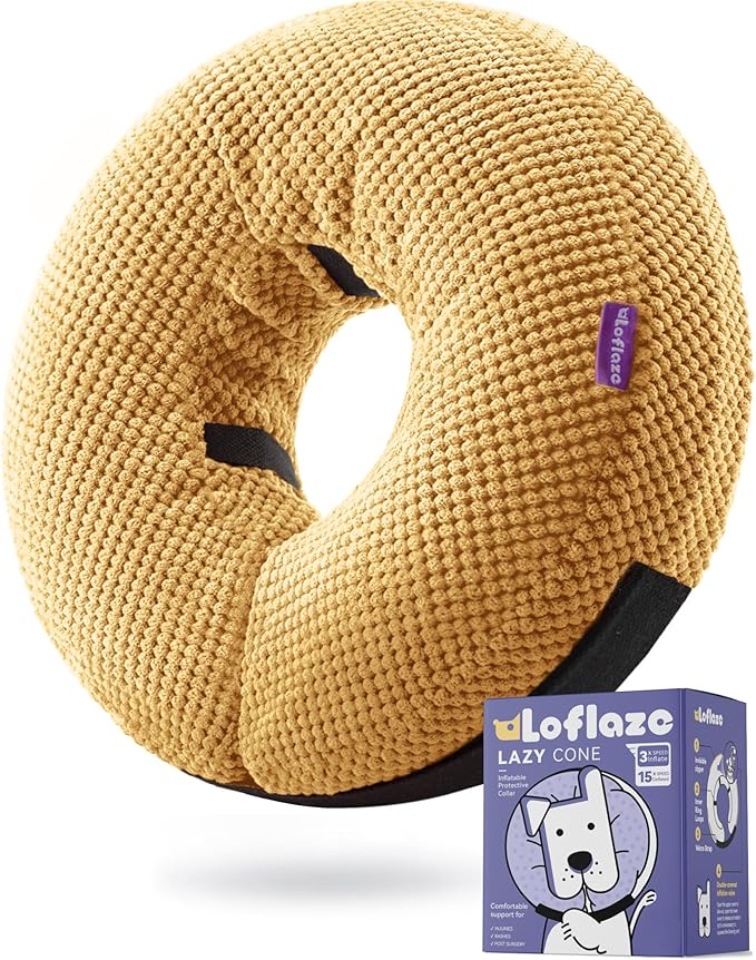 Loflaze Inflatable Dog Cone Collar - Dog Neck Donut Cone Collar Alternative After Surgery - Soft Cone for Large Medium Small Dogs Cats - Alternative Recovery E Collar (Yello, XXL)