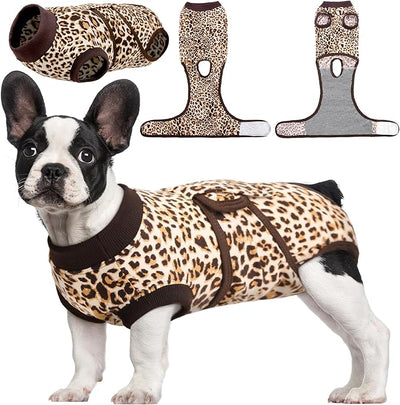 Kuoser Recovery Suit for Dogs, Dog Recovery Suit Female Doggie Onesie for Surgery, Post-Op Onesie for Female & Male Dogs, Soft Protective Wear, BrownLeopard M