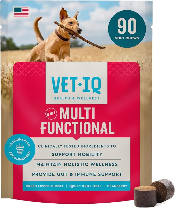 VetIQ 8-in-One Multifunctional Supplement for Dogs, Supports Hip & Joint, Urinary Tract, Immune System, Skin Health and Heart Health, Soft Chews, Made in the USA, 90 Count