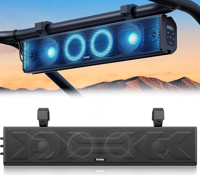 Ehaho 25 Inch UTV Sound Bar, IP66 Waterproof Bluetooth Golf Cart Sound Bar, ATV SoundBar with RGB Lighting, Amplified Powersports SXS SoundBar, UTV Speakers Compatible with Polaris RZR Can-Am