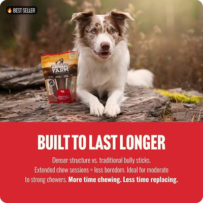 Natural Farm Power Bully Sticks Dog Chews (4”,16 Ounces), 2-in-1 Power Chews: Premium Beef Cheek Wrapped in Beef Pizzle, Double Chewing Time, Promotes Dental Health, Great for Small to Medium Dogs