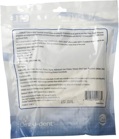 Clenz-A-Dent Breakables Rawhide Dental Chews for Dogs Medium Large (26-50lbs), Dog Dental Chews with Enzymes, Removes Plaque and Tartar, Poultry Flavor, 15 ct