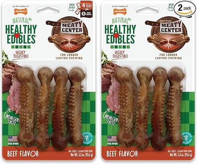 Nylabone Healthy Edibles Natural Dog Chews Long Lasting Chew Treats for Dogs, Roast Beef Flavor, X-Small/Petite (4 Count) (Pack of 2)