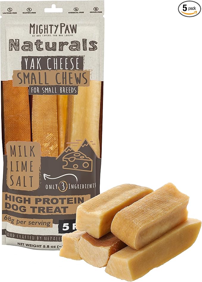 Mighty Paw Yak Cheese Chews for Dogs | All-Natural Long Lasting Pet Treats. Odorless and Great for Oral Health. Limited-Ingredient Chews for Puppies & Power-Chewers (Small, 5 Pack)