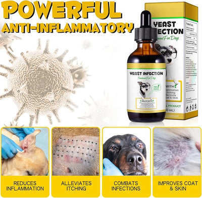 Yeast Infection Treatment for Dogs – Liquid Supplement to Itch Relief, Eases Ear Paw Discomfort for Dog, Allergy & Inflammation Relief for Healthy Skin & Coat, Herbal Formula for Dogs, 2.02 fl. oz