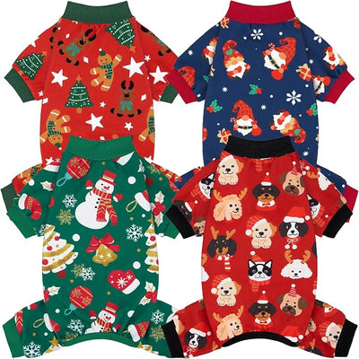 XPUDAC 4 Pack Dog Christmas Pajamas Stretchy Dog Clothes for Small Medium Dogs Girl Boy Christmas Puppy Outfit Pet Jumpsuits Pjs Winter Cat Costume, 2XL