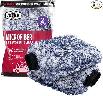 AIDEA Car Wash Mitt Microfiber, 2PK Wheel Cleaner Mitts, 7.12''X10.14'' | Scratch Free Lint-Free, Extra Plush Premium Microfiber Mitt Car Wash Brush, Regular Size