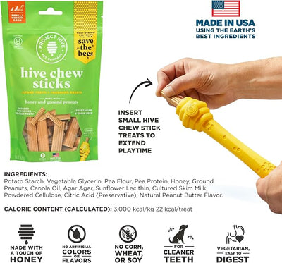 Hive Chew Sticks - Dental Treats for Dogs - Vegetarian, Made with Ground Peanuts & Honey, No Grain or Soy, Cleans Teeth & Freshens Breath (2-Pack 7 oz, Hive Chew Sticks for Small Dogs)
