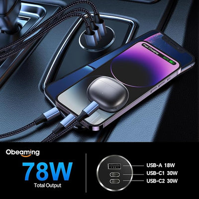 78W 3-Port 12V USB Outlet,Dual 30W PD3.0 Type-C + 18W QC3.0 USB-A Car Charger, Aluminum RV USB Power Socket with Silver Ring, Cigarette Lighter Replacement for Boat Truck Marine Car (1Pcs) | multi-layer safety protection heat dissipation use glare-free...