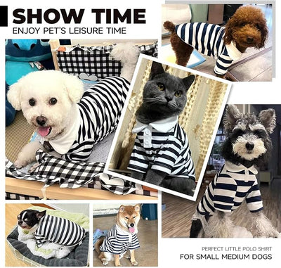 BAEJMJK Cute Dog Shirt Boy Girl Dog Clothes Striped Collared Polo T-Shirt for Small Medium Dogs Cats Soft Breathable Pet Puppy Outfits(Navy Blue,XX-Large)