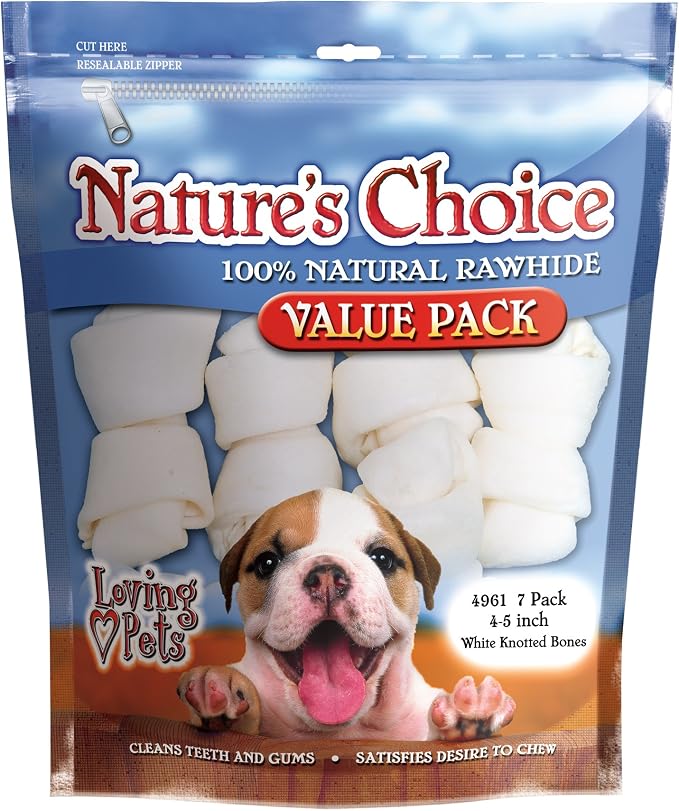 Loving Pets Nature's Choice White Knotted Rawhide Bones for Dogs, 4"-5" (for dogs 10-20 lbs)