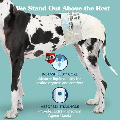 Simple Solution Disposable Female Dog Diapers, Absorbent Leak Proof Protection for Incontinence, Puppy Training, Heat Cycle, Travel, and Housebreaking, XXL Dogs, 22–37 Inch Waist, 12 Count