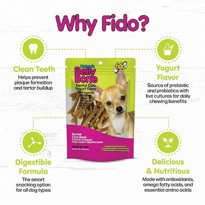 Fido Belly Bones for Dogs, Mini - 21 Count, Pack of 3 - Yogurt-Flavor Dental Treats for Small Dogs - Plaque & Tartar Control for Fresh Breath - Digestive Support - Made in USA (63 Total)