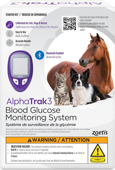 AlphaTrak 3, 8-Piece Pet Blood Glucose Monitoring Kit for Diabetic Cats, Dogs, and Horses, All-in-One Solution for in-Clinic or at Home with Digital Results