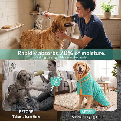 Bienbee Dog Bathrobe, Quick Drying Super Absorbent Pet Robes for Small Medium Large Dogs, Drying Coat for After Bath & Swim, Warm & Cozy Dogs Towels, Dog Puppy Bath Supplies,Lake Green XXL
