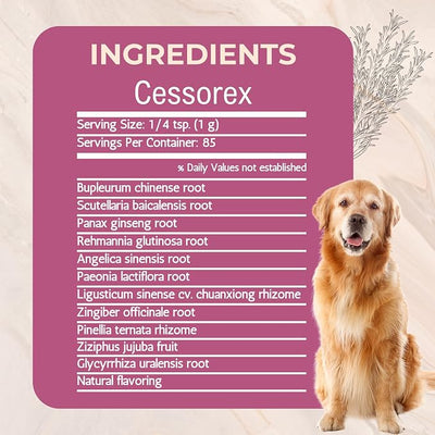 Cessorex Allergy Relief and Skin Immune Function Support Supplement for Dogs by Gold Standard Herbs, All Natural Bupleurum Combination, 85 gram Powder