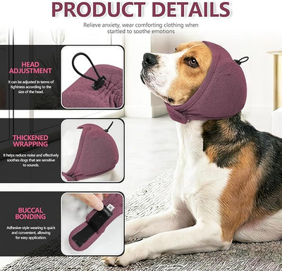 Meifsou Quiet Ears for Dogs - Adjustable Ear Covers for Noise, No Shake Dog Head Wrap, Dog Calming Hood for Thunder, Fireworks, Dralon Fabric and Thickened Soundproof Cotton, Dusty Plum Purple, S
