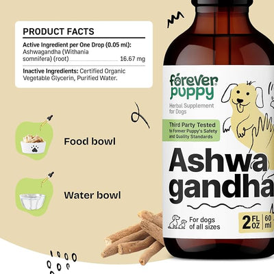 Forever Puppy Ashwagandha Drops for Dogs, 2 oz | Relaxation Supplement, Ashwagandha Root, Liquid Alternative to Calming Chews, Calming Vibes