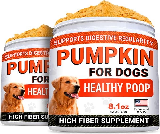 Pumpkin for Dogs - Pack of 2 - 16.2oz High Fiber Powder Supplement - Stool Consistency and Softener - Diarrhea, Constipation, Upset Stomach, Food Sensitivity, Scoot - Digestion Support - Made in USA