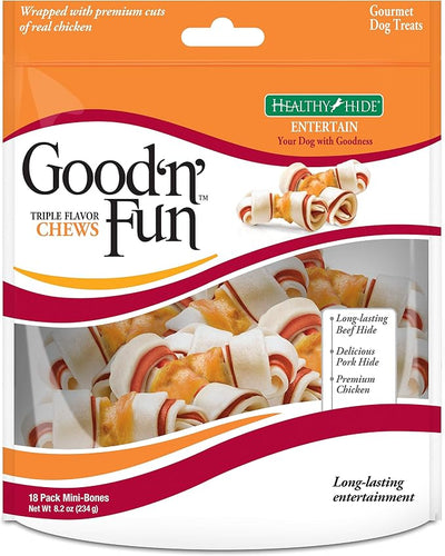 Good'N'Fun Triple Flavor Mini Rawhide Chews, 18-Count
