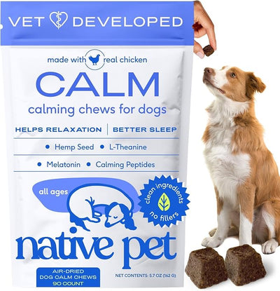 Native Pet Calming Chews for Dogs Medium Breed - 60 Calming Dog Treats - Hemp Seed, Melatonin, L-Theanine - Supports Calm Behavior - 90 Chews