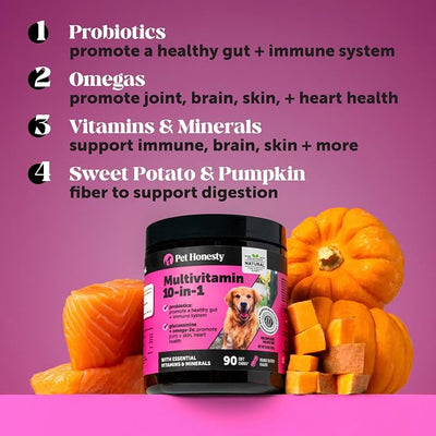 Max Strength Dog Multivitamin with Glucosamine & Probiotics - Advanced 15-in-1 Supplement for Hip & Joint Support, Digestive Health, Immune & Heart Care - High Potency Omega-3 Vitamins (Salmon, 90 Ct)