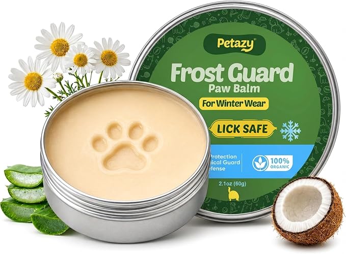 Petazy Dog Paw Balm – Frost Guard Formula for Snow, Ice & Winter Paw Protection | Lick-Safe, Natural Barrier with Beeswax, Coconut Oil & Vitamin E | Paw & Nose Balm for Dogs & Cats, 2.1 oz
