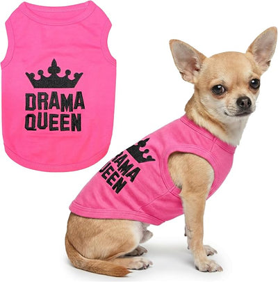 Parisian Pet Dog Shirt - 100% Cotton Shirts for Small Dogs - Pink Sleeveless Girl Pet Clothes - Lightweight and Breathable Puppy Clothes - Stretchy Drama Queen Dog Apparel - Funny T Shirts for Dogs