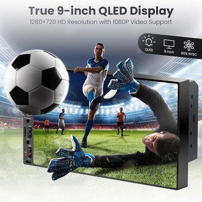 9" Double Din Car Stereo with Wireless Apple CarPlay & Android Auto,QLED IPS Touchscreen Car Radio,1080P Backup Camera, Mirror Link, Voice Control, Bluetooth 6.0, AM/FM, Type-C Fast Charging, EQ, SWC