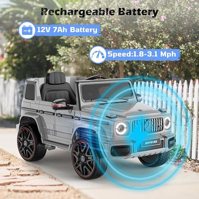 ANPABO Licensed Mercedes-Benz G63 Car for Kids, 12V 7AH Ride on Car w/Parent Remote Control, LED Headlights, Music Player & Horn, Soft Start, Low Battery Prompt, Kids Electric Car, Grey