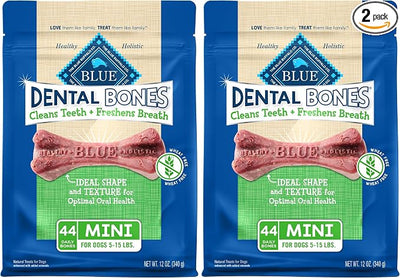 Blue Buffalo Dental Bones Mini Natural Dental Chew Dog Treats Bag,12oz. Bag,(Pack of 2)