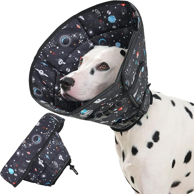 Avont Dog Cone Alternative, Adjustable Soft Comfy Foldable E Cones for Medium Large Dogs After Surgery, Escape-Proof Elizabethan Collar for Surgical Wound Recovery Stop Licking -Star(L)